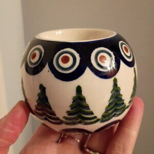 Polish Pottery tea light holder with hand-painted Christmas trees